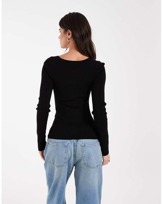 JJXX Black Square Neck Long Sleeve Knitted Top