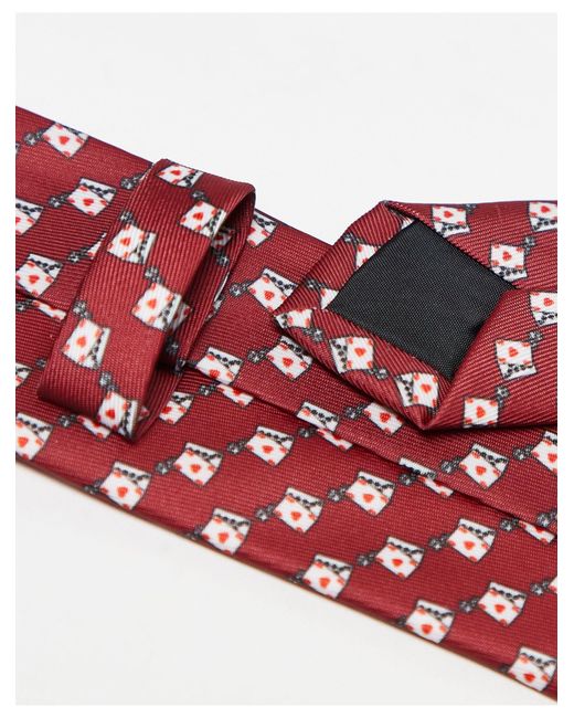 ASOS Red Tie With Playing Card Print for men
