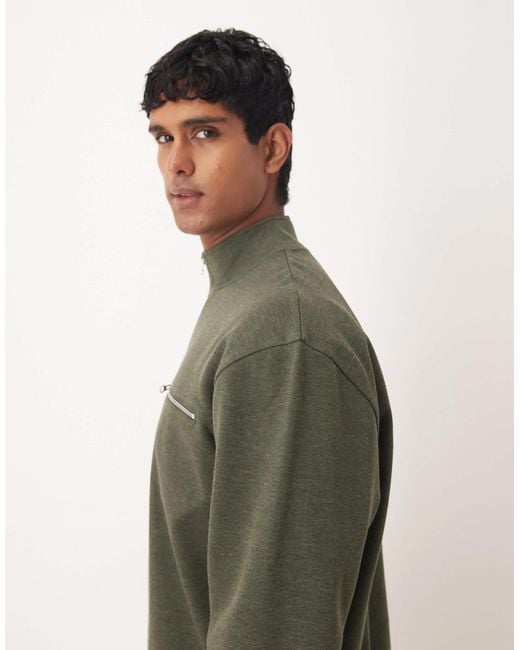 ASOS Green Relaxed Quarter Zip With Pocket for men