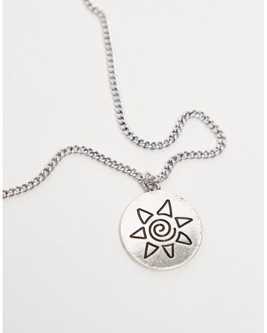 Reclaimed (vintage) White Unisex Necklace With Sketchy Sun