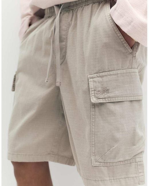 Pull&Bear Natural Ripstop Cargo Bermuda Shorts for men