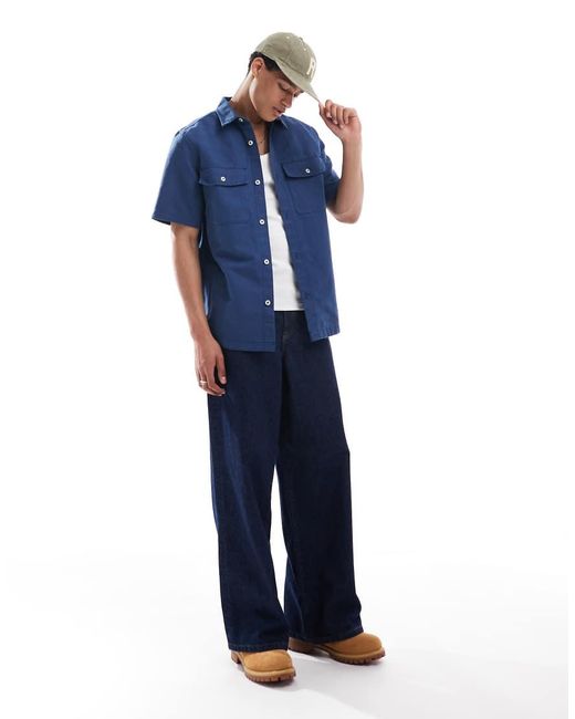 Timberland Blue Cotton Linen Utility Overshirt for men