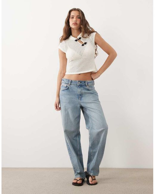 ASOS White Cap Sleeve Mandarian Style Crochet Top