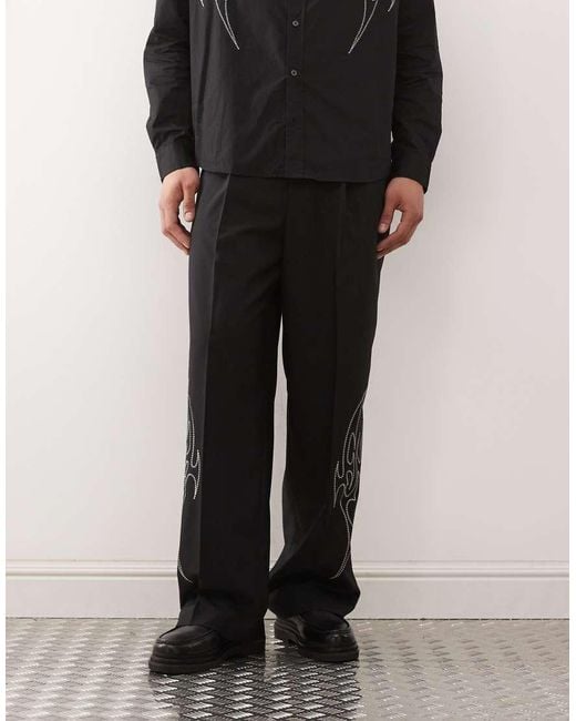 Weekday Black Co-Ord Tailored Trousers With Embroidery for men