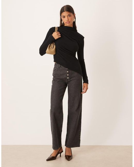 ASOS Black Grown On Neck Pleat Detail Super Soft Top