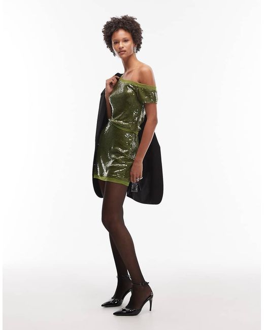 ASOS Top Van Mesh Met Blote Schouders En Lovertjes in het Green