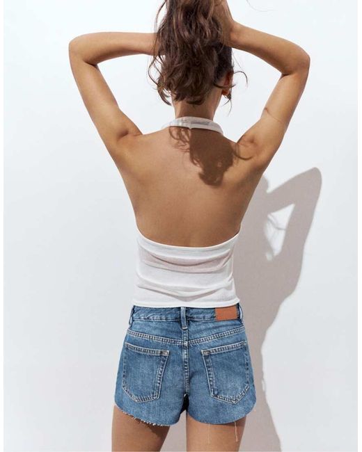 Pull&Bear Gescheurde Mini Denim Short in het White