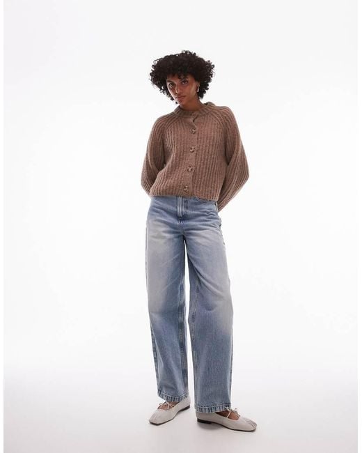 TOPSHOP Brown Knit Chunky Crew Neck Cardigan