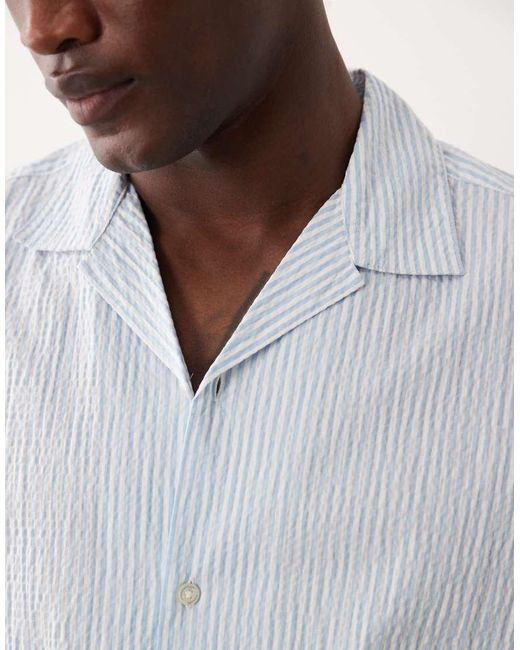 Jack & Jones White Revere Collar Seersucker Co-ord Shirt for men