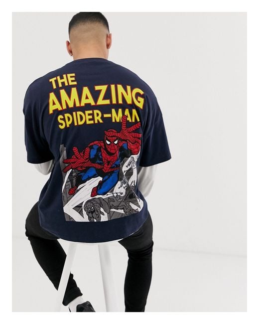 ASOS – The Amazing Spiderman – Oversize-T-Shirt mit Rücken-Print in Blue für Herren