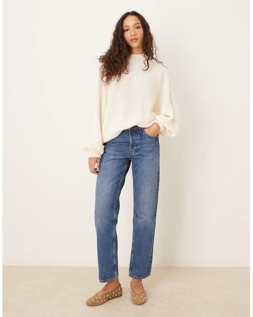 ASOS White Knitted Oversized Jumper With Balloon Sleeve