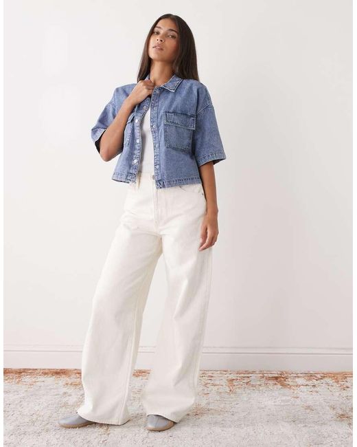 Noisy May Blue Short Sleeve Boxy Denim Shirt