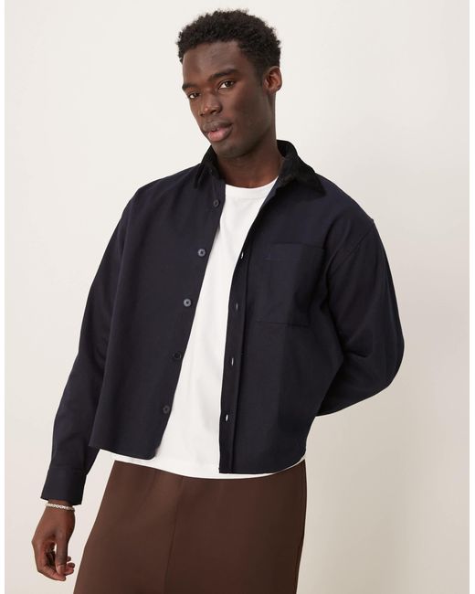 ASOS Blue Oversized Boxy Overshirt With Cord Collar for men