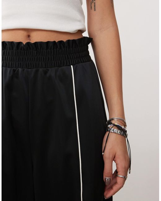 Monki Black Wide Leg Pull On Track Pant With Front Stripe