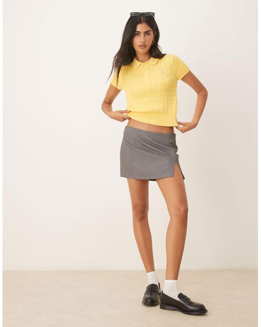 Polo Ralph Lauren Yellow Cropped Short Sleeve Cable Knit Jumper