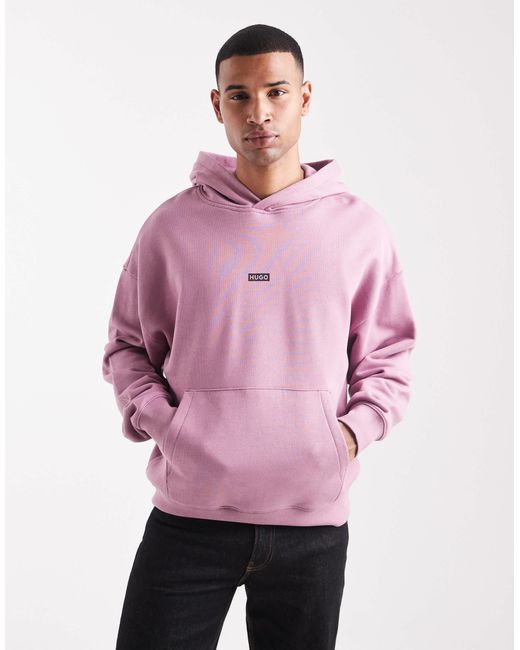 HUGO Pink Nazardo Tonal Central And Back Logo Loose Fit Hoodie for men