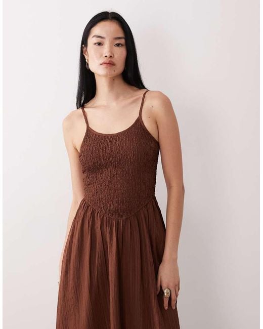 Wednesday's Girl Brown Shirred Cami Midaxi Dress
