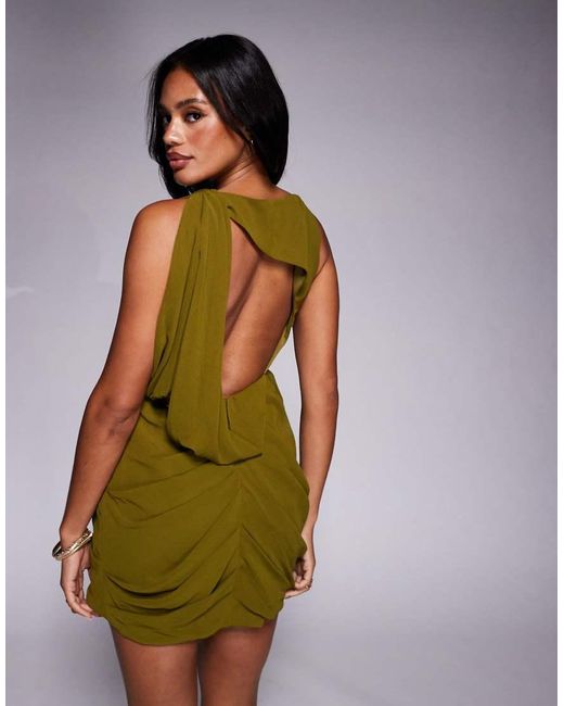 ASOS Green Extreme Drape Open Back Mini Dress