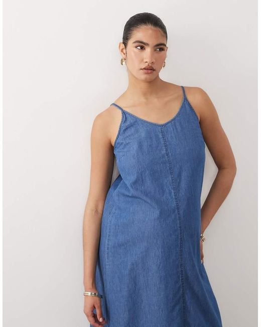 Mama.licious Blue Mamalicious Maternity Cami Strap Chambray Denim Midi Dress