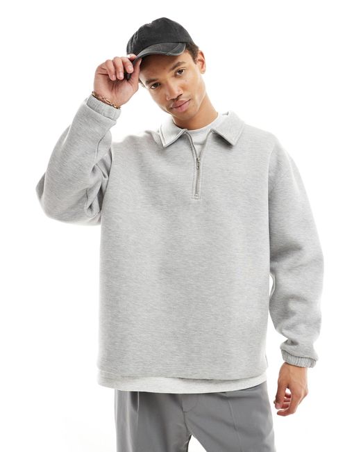ASOS Gray Oversized Scuba Rugby Top With Zip for men