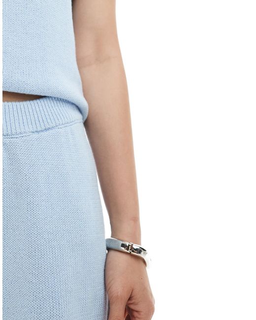 Vero Moda Blue Knitted Constrast Scallop Edge Stitch Short Co-ord