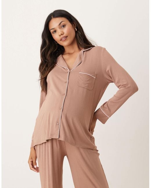 ASOS Natural Asos Design Maternity Long Sleeve Super Soft Pyjama Set