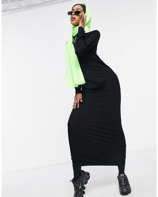 ASOS Long Sleeve Maxi T-shirt Dress in Black | Lyst
