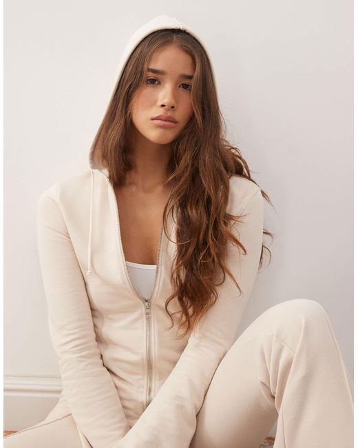 Sweat à capuche ajusté d'ensemble à manches évasées - beige Monki en coloris Natural