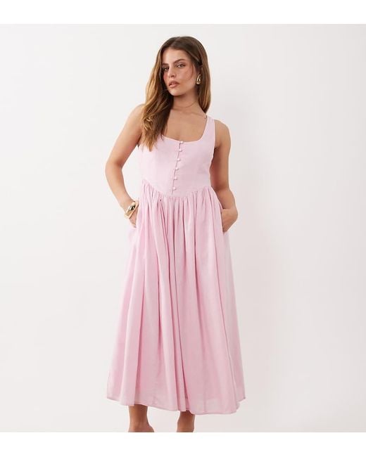 Nobody's Child Petite Pink Cora Cotton Bodice Detail Sleeveless Midi Dress