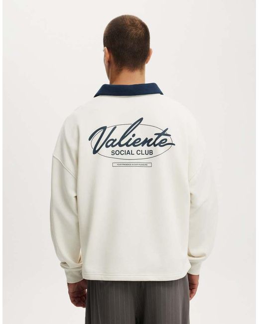 Cotton On White Cropped Fit Graphic Fleece Polo for men