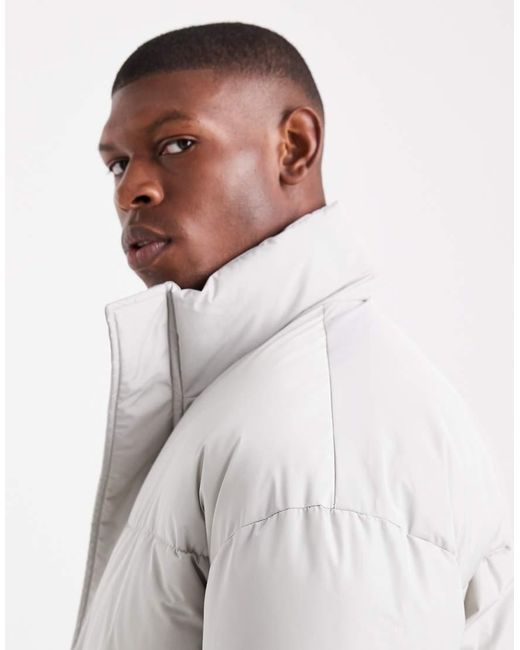 Only & Sons White Oversized Cuffed Puffer Jacket for men