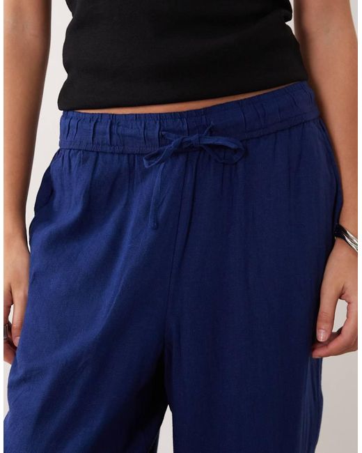 New Look Blue Linen Mix Wide Leg Trousers