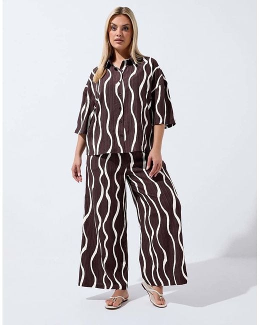 Yours Clothing Brown Printed Boxy Shirt