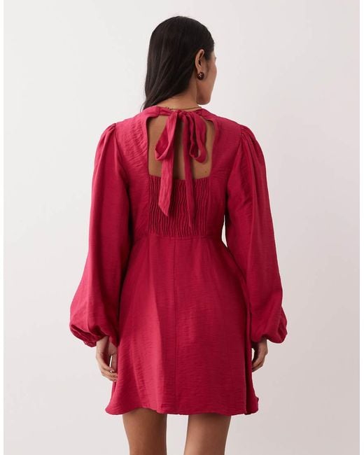 Nobody's Child Red Nicki Occasion Round Neck Puff Sleeve Mini Dress
