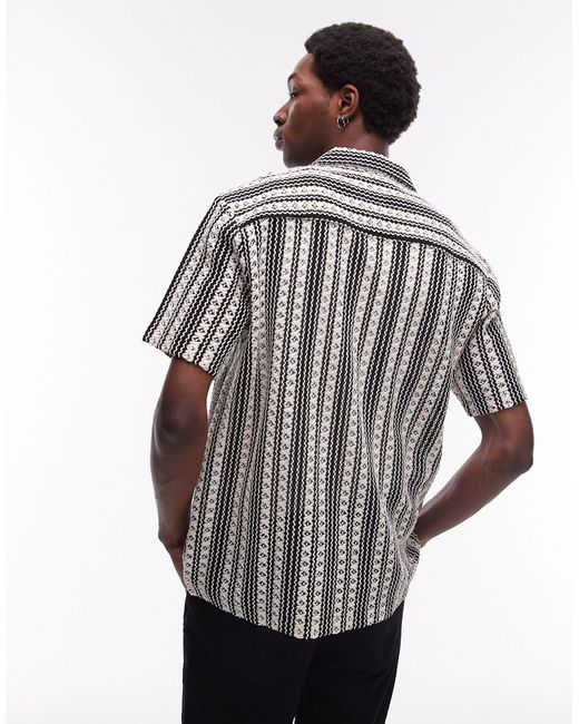 Topman Black Short Sleeve Relaxed Crochet Stripe Shirt for men
