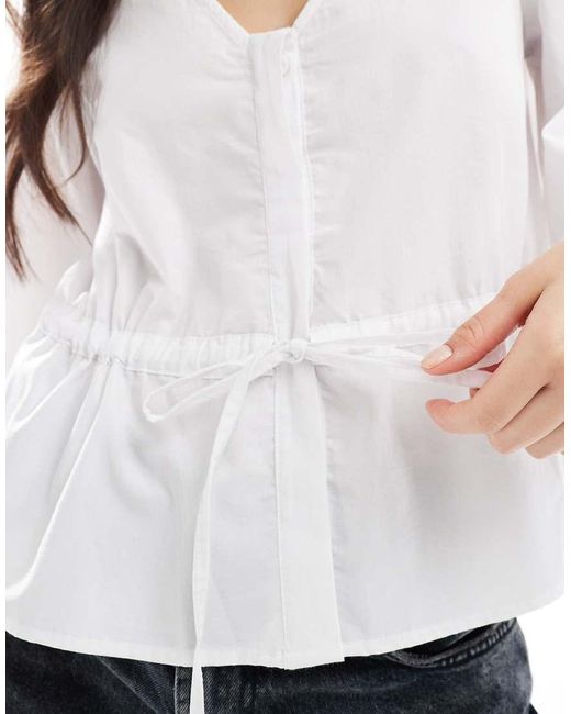 ASOS Blouse Van Popeline Met Taille Met Trekkoord En Cocoonmouwen in het White