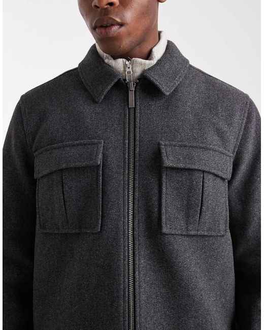 Chaqueta Harrington De Tejido Efecto Lana De ASOS de hombre de color Black