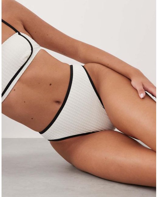 CUPSHE White High Waisted Bikini Bottom With Contrast Trim