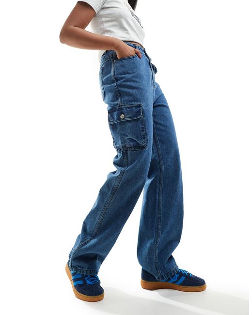 In The Style Blue Denim Cargo Pocket Belt Detail Jeans