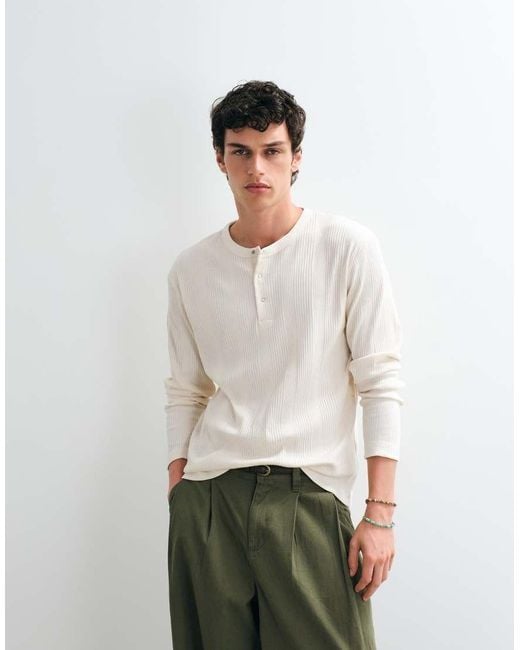 Jack & Jones White Long Sleeve Henley Top for men
