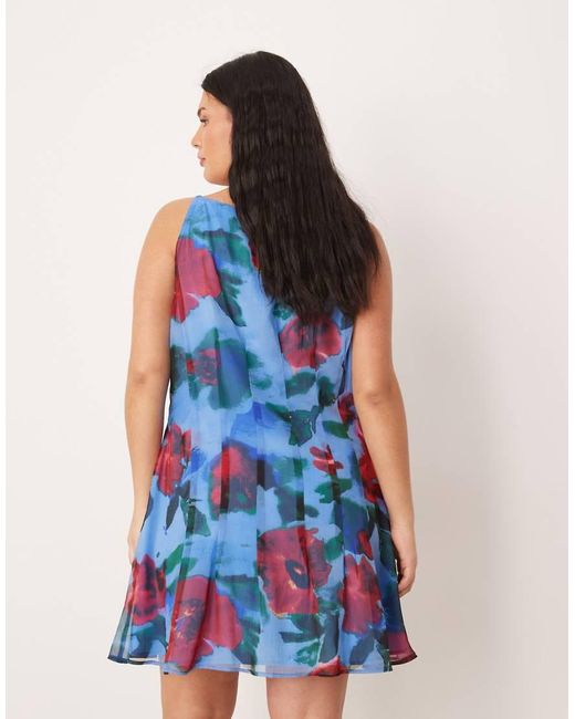 ASOS Blue Asos Design Curve Slash Neck Seamed Godet Mini Dress