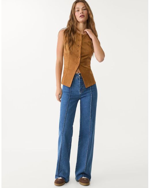 Jeans Minimal Medio Con Cuciture di Stradivarius in Blue