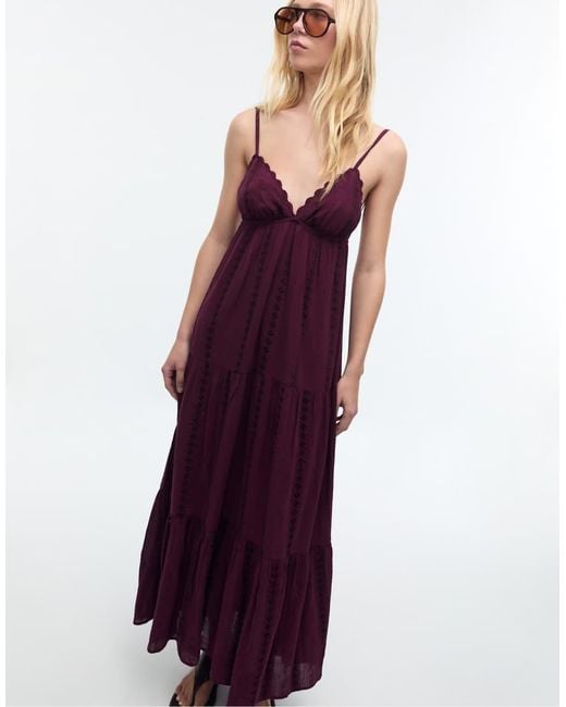 Stradivarius Purple Loose-fitting Maxi Dress With Open Back