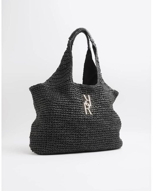 River Island Black Rr Raffia Shopper Bag