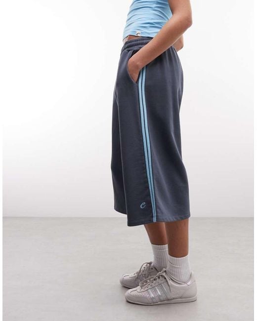 Collusion Blue Sports Stripe Baggy Longline Jersey Shorts