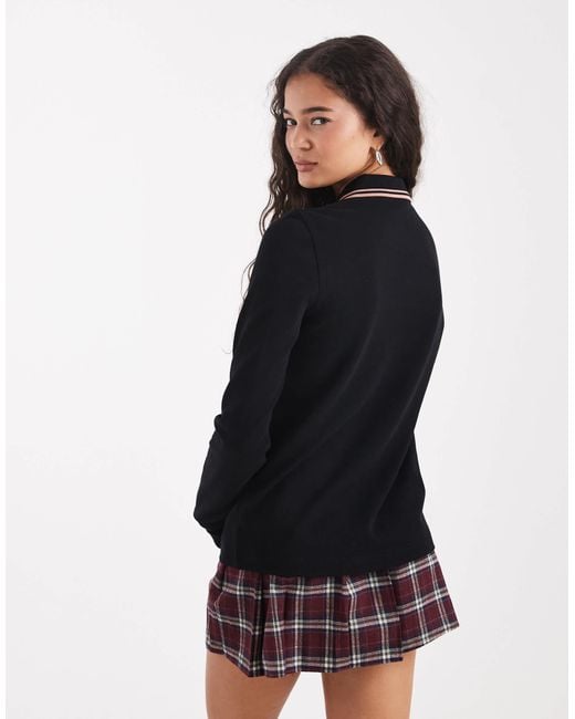 Fred Perry Black Tipped Long Sleeve Polo Shirt
