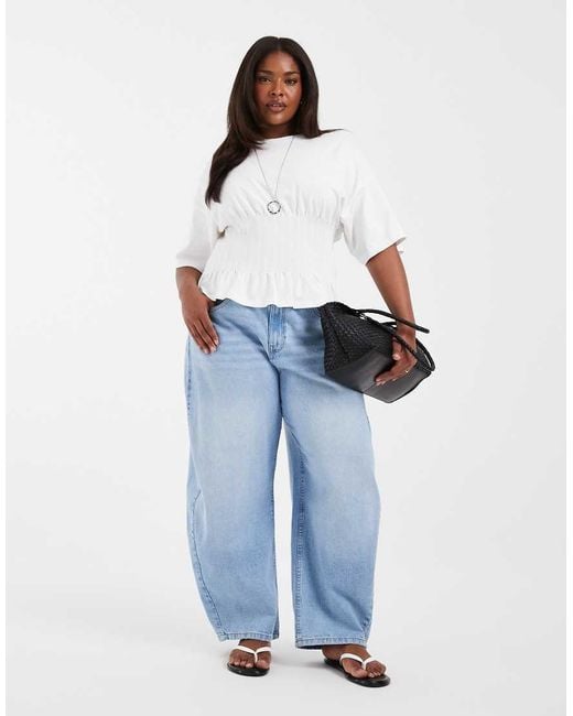 ONLY White Ruched Cinched Waist Top