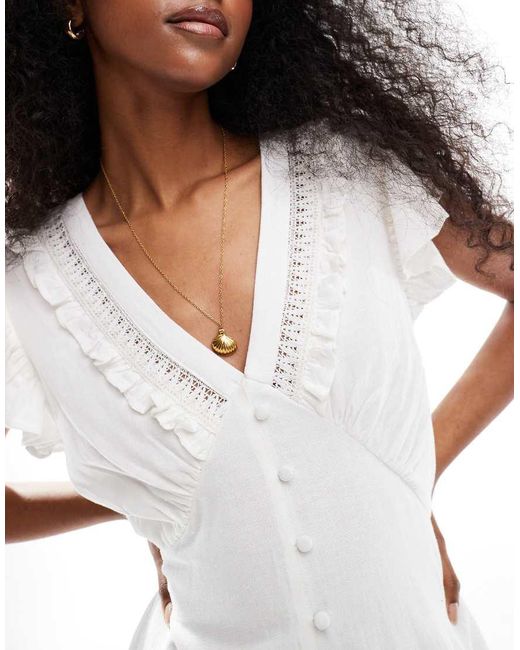 Wednesday's Girl White Crochet Trim Frill Dress