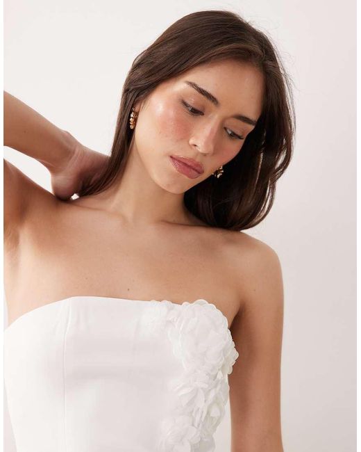 JW PEI White Bandeau Corsage Applique Sculpted Tailored Mini Dress