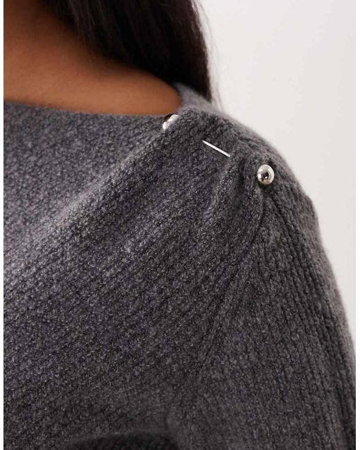Mango Gray Wool Mix Boat Neck Asymmetric Hem Knitted Top